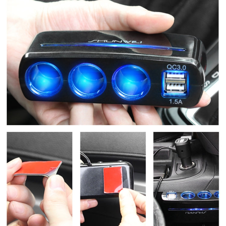 SHUNWEI SD-1939D 120W QC3.0 Car 3 in 1 Dual USB Charger Cigarette Lighter - Cigar Socket by SHUNWEI | Online Shopping UK | buy2fix