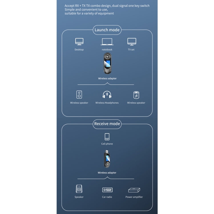 T-13 Bluetooth 5.0 LCD Digital Display Bluetooth Adapter Receiver Transmitter(Black) - Bluetooth Adapters by buy2fix | Online Shopping UK | buy2fix