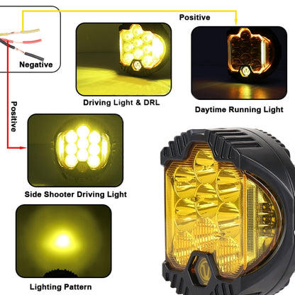 OL-1950Y 7 inch DC12V-30V 8000LM 6500K 90W Car LED Light on Three Sides Headlight for Jeep Wrangler (Gold Light) - In Car by buy2fix | Online Shopping UK | buy2fix