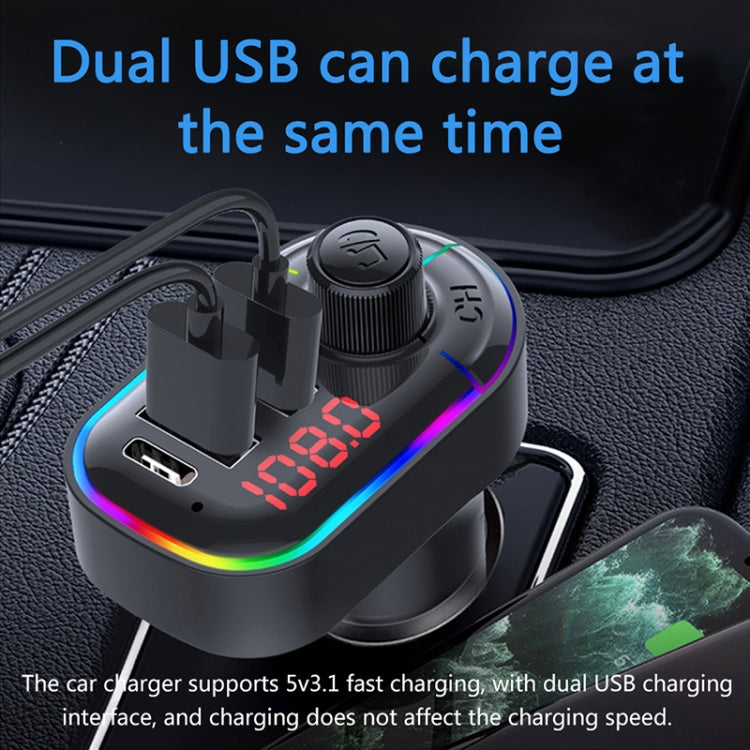 C12 Multifunctional Car Dual USB Charger Bluetooth FM Transmitter with Atmosphere Light by buy2fix
