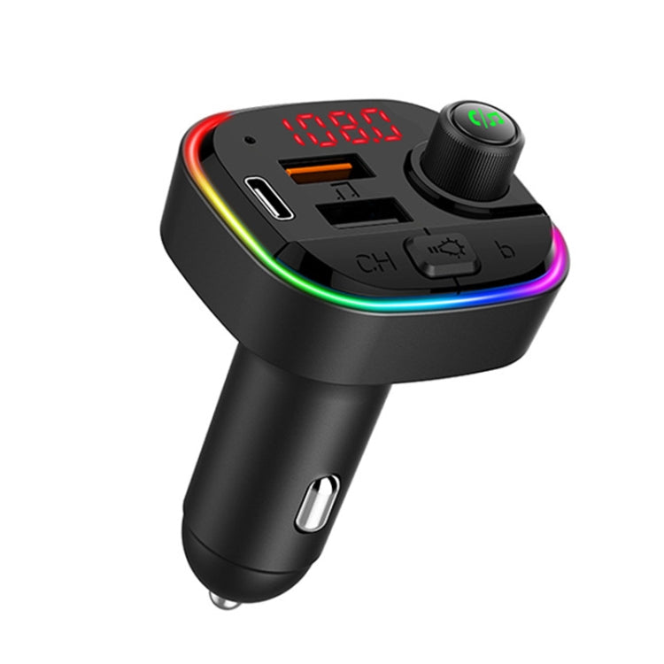C13 Multifunctional Car Dual USB PD Fast Charger Bluetooth FM Transmitter with Atmosphere Light by buy2fix
