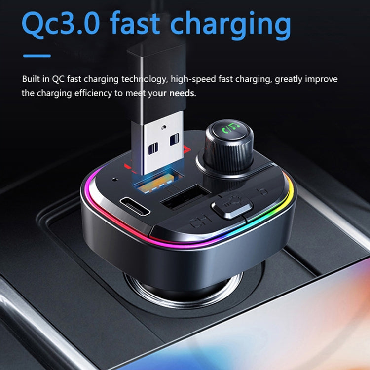 C13 Multifunctional Car Dual USB PD Fast Charger Bluetooth FM Transmitter with Atmosphere Light by buy2fix