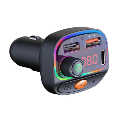 C15 Multifunctional Car Dual 3.1A+Type-C USB Charger Bluetooth FM Transmitter with Atmosphere Light by buy2fix