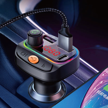 C15 Multifunctional Car Dual 3.1A+Type-C USB Charger Bluetooth FM Transmitter with Atmosphere Light by buy2fix