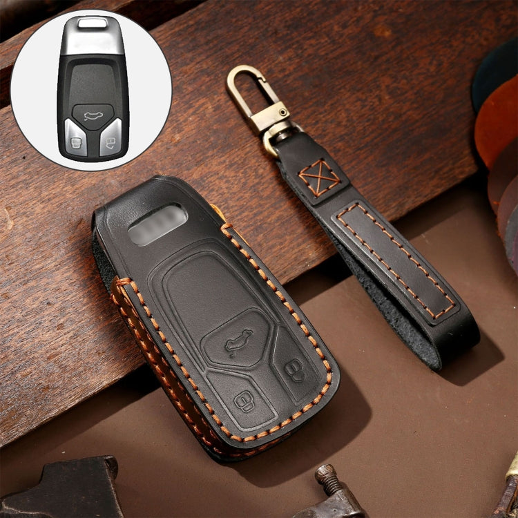 Hallmo Car Cowhide Leather Key Protective Cover Key Case for Audi A6L / A8L / A4 / A7 / A5 A Style(Black) by buy2fix