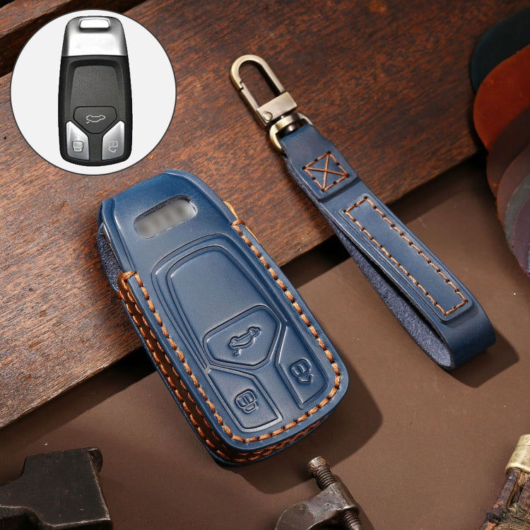 Hallmo Car Cowhide Leather Key Protective Cover Key Case for Audi A6L / A8L / A4 / A7 / A5 A Style(Blue) by buy2fix