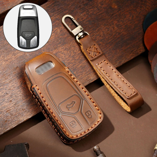 Hallmo Car Cowhide Leather Key Protective Cover Key Case for Audi A6L / A8L / A4 / A7 / A5 A Style(Brown)