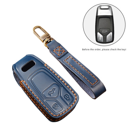 Hallmo Car Cowhide Leather Key Protective Cover Key Case for Audi A6L / A8L / A4 / A7 / A5 A Style(Blue) by buy2fix