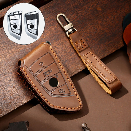 Hallmo Housse de protection pour clé de voiture en cuir de vachette pour style lame BMW (marron)