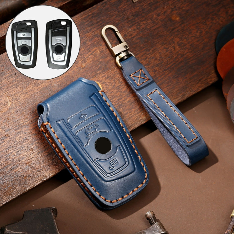 Hallmo Car Cowhide Leather Key Protective Cover Key Case for Old BMW(Blue) -  by Hallmo | Online Shopping UK | buy2fix