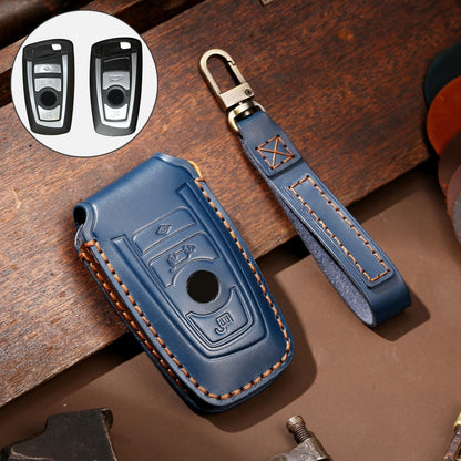 Hallmo Car Cowhide Leather Key Protective Cover Key Case for Old BMW(Blue) -  by Hallmo | Online Shopping UK | buy2fix