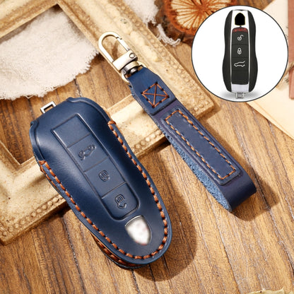 Hallmo Car Cowhide Leather Key Protective Cover Key Case for Porsche Macan 718 2021 A Style(Blue) -  by Hallmo | Online Shopping UK | buy2fix