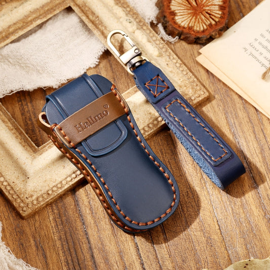 Hallmo Car Cowhide Leather Key Protective Cover Key Case for Porsche Macan 718 2021 B Style(Blue) by Hallmo