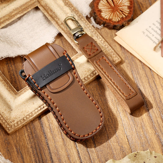 Hallmo Car Cowhide Leather Key Protective Cover Key Case for Porsche Macan 718 2021 B Style(Brown) by Hallmo