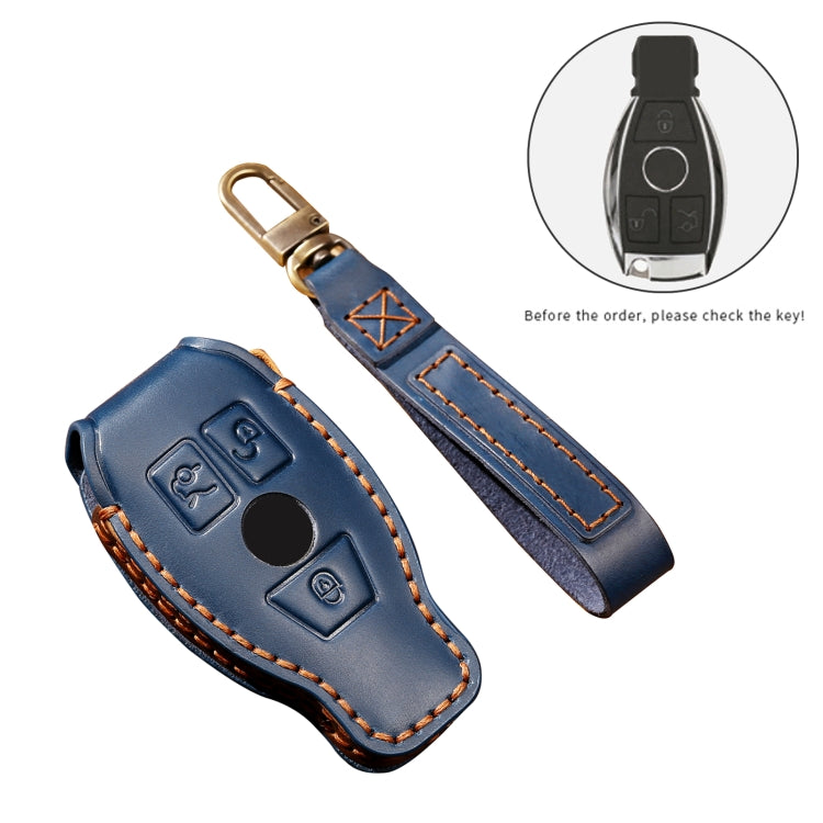 Hallmo Car Cowhide Leather Key Protective Cover Key Case for Old Mercedes-Benz E300L(Blue) -  by Hallmo | Online Shopping UK | buy2fix