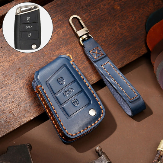Hallmo Housse de protection en cuir de vache pour clé de voiture Volkswagen Lavida Style B (bleu)