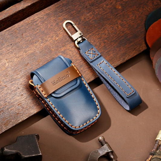 Hallmo Car Cowhide Leather Key Protective Cover Key Case for Toyota Corolla 2017 2-button(Blue) by Hallmo