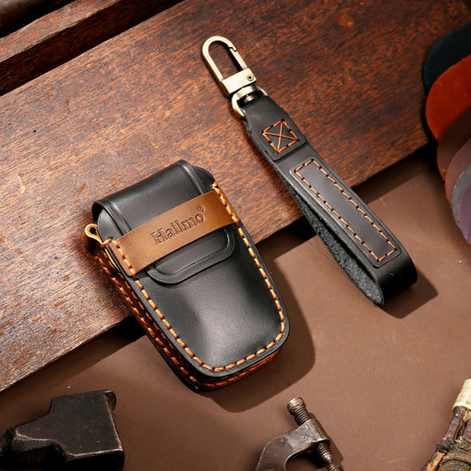 Hallmo Car Cowhide Leather Key Protective Cover Key Case for Toyota Corolla 2018 2-button(Black) by Hallmo