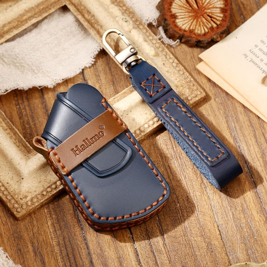 Hallmo Car Cowhide Leather Key Protective Cover Key Case for Volkswagen Golf 8(Blue) by Hallmo