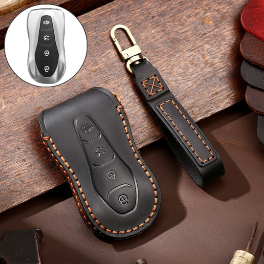Hallmo Étui de protection pour clé de voiture en cuir de vachette pour Geely Emgrand A Style (noir)