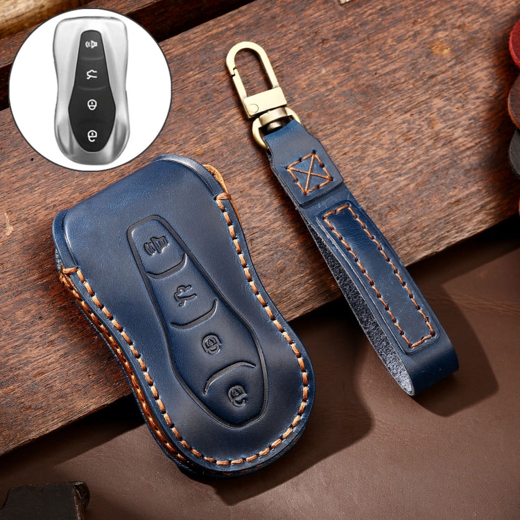 Hallmo Car Cowhide Leather Key Protective Cover Key Case for Geely Emgrand A Style(Blue) -  by Hallmo | Online Shopping UK | buy2fix