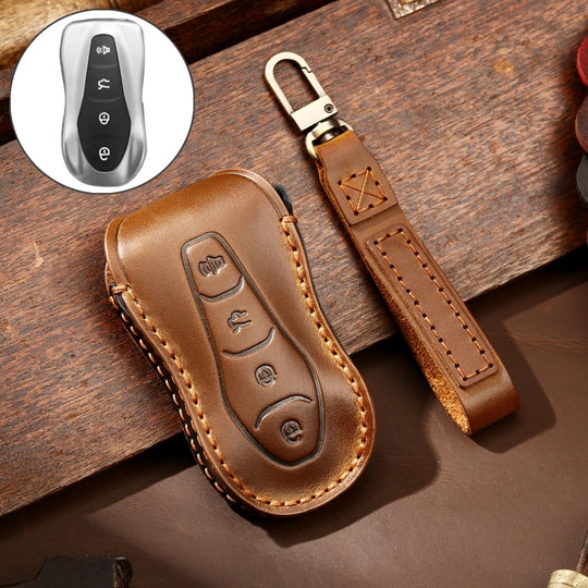 Hallmo Étui de protection pour clé de voiture en cuir de vachette pour Geely Emgrand A Style (marron)
