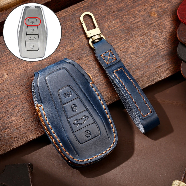 Hallmo Car Cowhide Leather Key Protective Cover Key Case for Geely Emgrand C Style(Blue) -  by Hallmo | Online Shopping UK | buy2fix