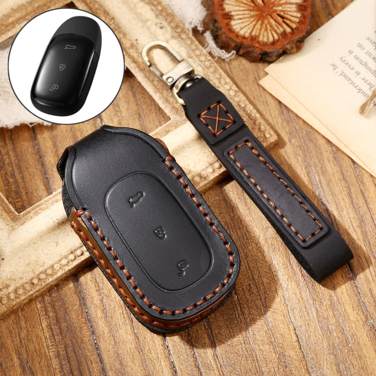 Hallmo Car Cowhide Leather Key Protective Cover Key Case for LEADING IDEAL One(Black) -  by Hallmo | Online Shopping UK | buy2fix