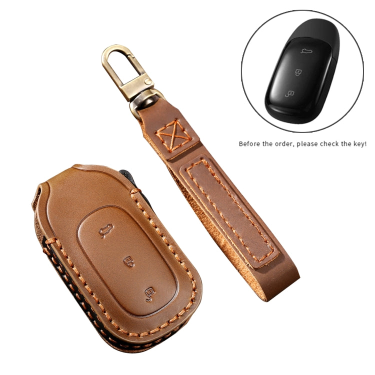 Hallmo Car Cowhide Leather Key Protective Cover Key Case for LEADING IDEAL One(Brown) -  by Hallmo | Online Shopping UK | buy2fix