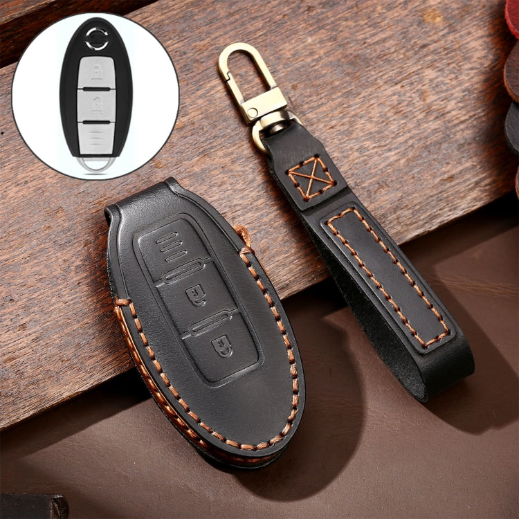 Hallmo Car Cowhide Leather Key Protective Cover Key Case for Nissan Sylphy 2-button(Black) -  by Hallmo | Online Shopping UK | buy2fix