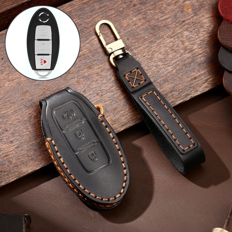 Hallmo Car Cowhide Leather Key Protective Cover Key Case for Nissan Sylphy 3-button Horn(Black) by Hallmo