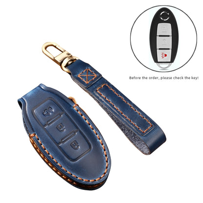 Hallmo Car Cowhide Leather Key Protective Cover Key Case for Nissan Sylphy 3-button Horn(Blue) -  by Hallmo | Online Shopping UK | buy2fix