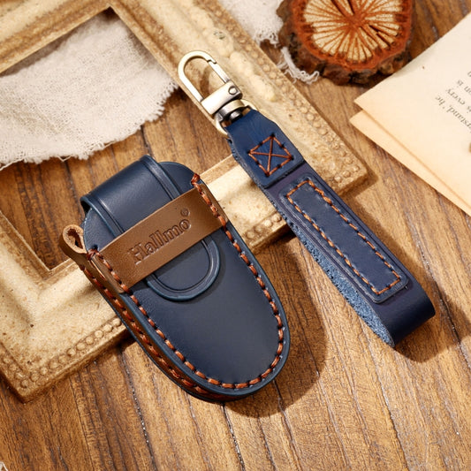 Hallmo Car Cowhide Leather Key Protective Cover Key Case for Tesla Model X B Style(Blue) by Hallmo