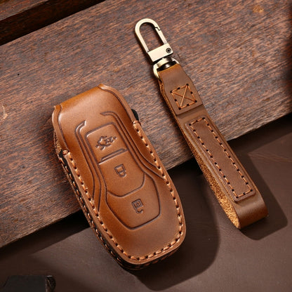 Hallmo Car Cowhide Leather Key Protective Cover Key Case for Ford Focus A Style(Brown) by Hallmo