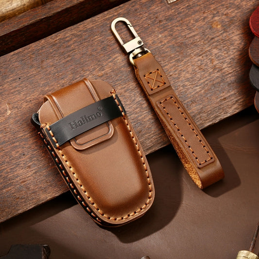 Hallmo Car Cowhide Leather Key Protective Cover Key Case for Ford Focus B Style(Brown) by Hallmo