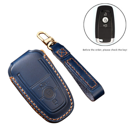 Hallmo Car Cowhide Leather Key Protective Cover Key Case for Ford Focus B Style(Blue) -  by Hallmo | Online Shopping UK | buy2fix