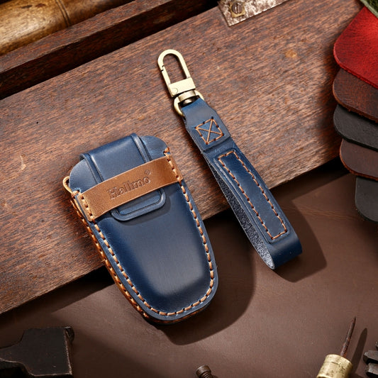 Hallmo Car Cowhide Leather Key Protective Cover Key Case for Ford Focus C Style(Blue) by Hallmo