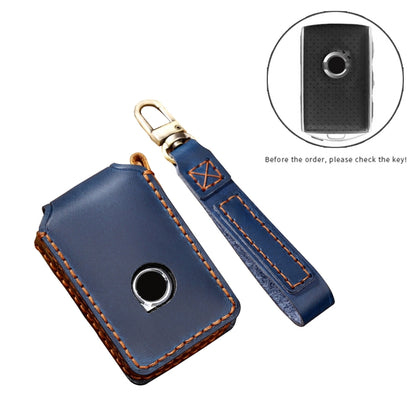 Hallmo Car Cowhide Leather Key Protective Cover Key Case for New Volvo (Blue) - In Car by buy2fix | Online Shopping UK | buy2fix
