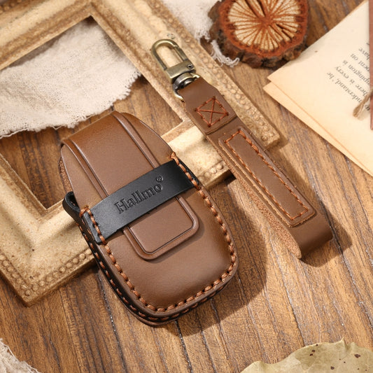 Hallmo Car Cowhide Leather Key Protective Cover Key Case for Changan CS75 Plus(Brown) by Hallmo