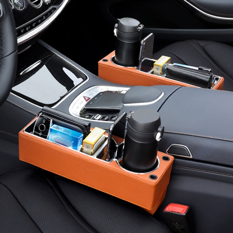 Car Multi-functional Console PU Leather Box Cup Holder Seat Gap Side Storage Box (Brown) by buy2fix