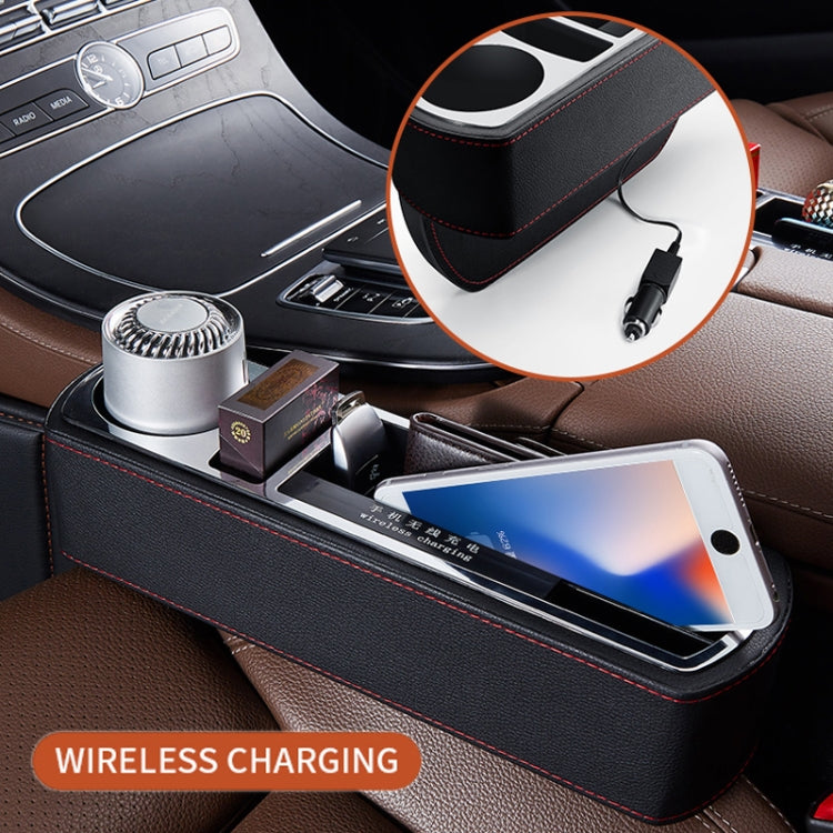 Car Multi-functional Wireless Fast Charge Console PU Leather Box Cup Holder Seat Gap Side Storage Box (Brown) by buy2fix