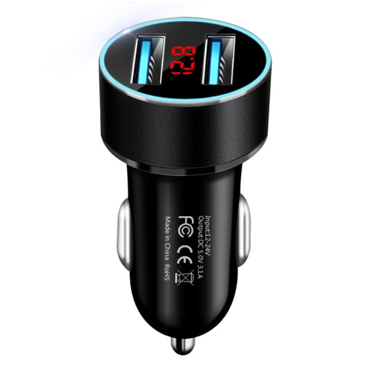JMG-C016A 5V 3.1A Car Dual USB Charger with LED Display(Black) by buy2fix