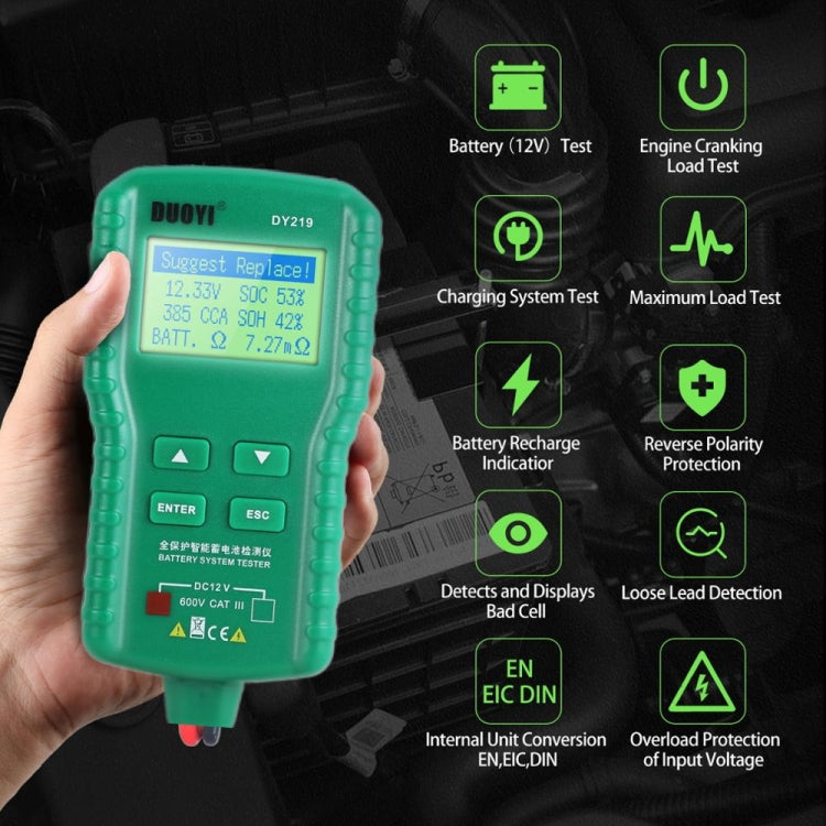 DUOYI DY219 Digital Battery Analyzer Car Fault Diagnostic Device Current and Voltage Detector - In Car by buy2fix | Online Shopping UK | buy2fix