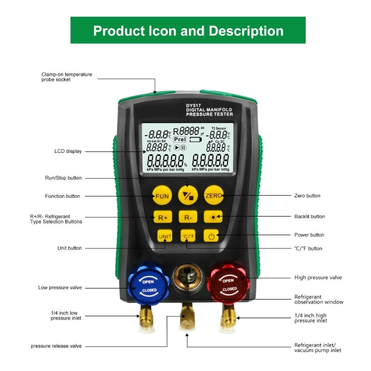 DUOYI DY517A Car Air Conditioning Diagnostic Instrument Temperature Monitor Fluoride Meter - In Car by buy2fix | Online Shopping UK | buy2fix