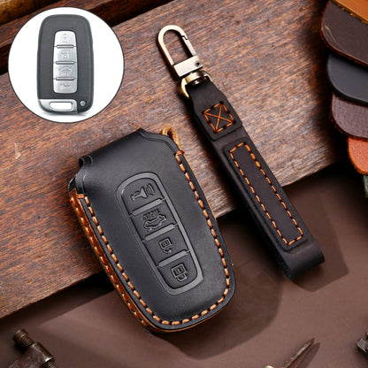 Hallmo Car Cowhide Leather Key Protective Cover Key Case for KIA K2 / K3 / K5 4-button(Black) - In Car by Hallmo | Online Shopping UK | buy2fix