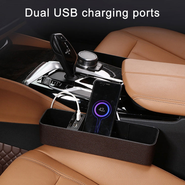1 Pair Car Multi-functional Seat Crevice USB Storage Box(Beige) - In Car by buy2fix | Online Shopping UK | buy2fix