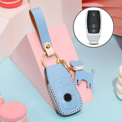 Hallmo Car Female Style Cowhide Leather Key Protective Cover for Mercedes-Benz, B Type (Sky Blue) - In Car by buy2fix | Online Shopping UK | buy2fix