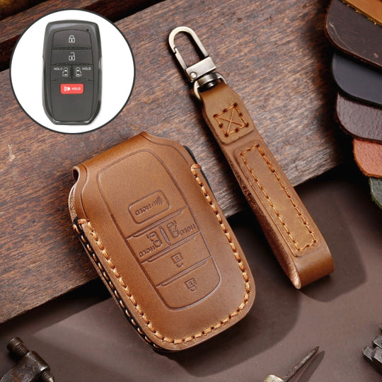Hallmo Housse de protection pour clé de voiture en cuir véritable pour Toyota Sienna 5 boutons (marron)