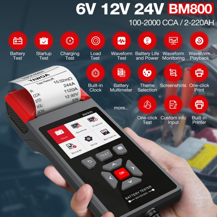 KINGBOLEN BM800 Car Digital Load Battery Tester with Printer Function - In Car by buy2fix | Online Shopping UK | buy2fix