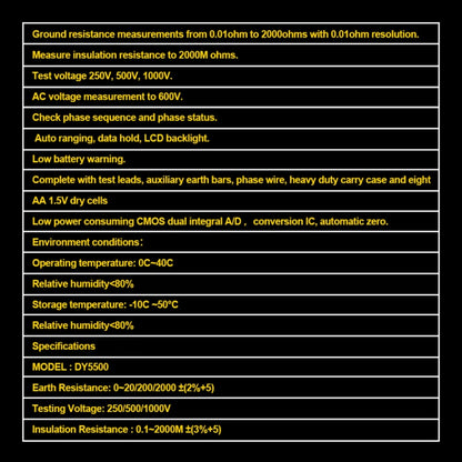 DUOYI DY5500 Car 4 in 1 Digital Multifunction Resistance Tester Insulation Earth Multimeter - In Car by buy2fix | Online Shopping UK | buy2fix